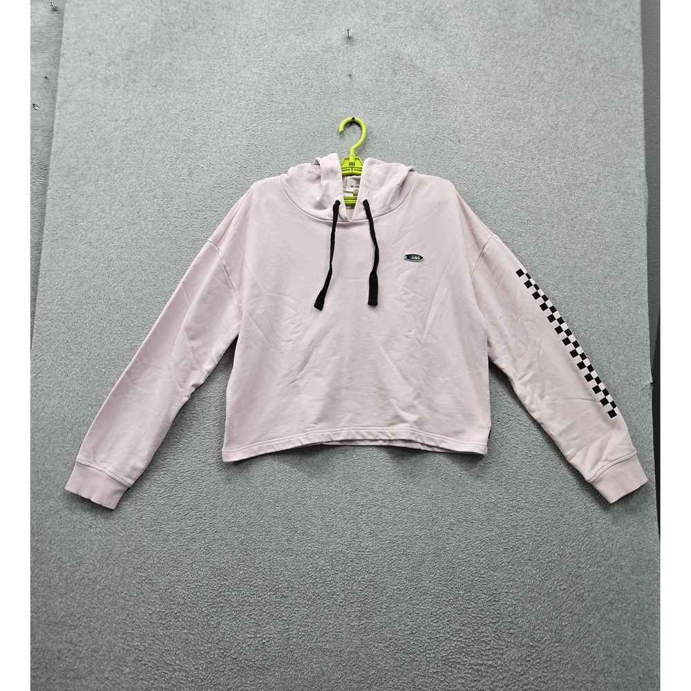 Vans x Leila Hurst Women Hoodie L Pink Check Cropped Logo Drawstring Pullover